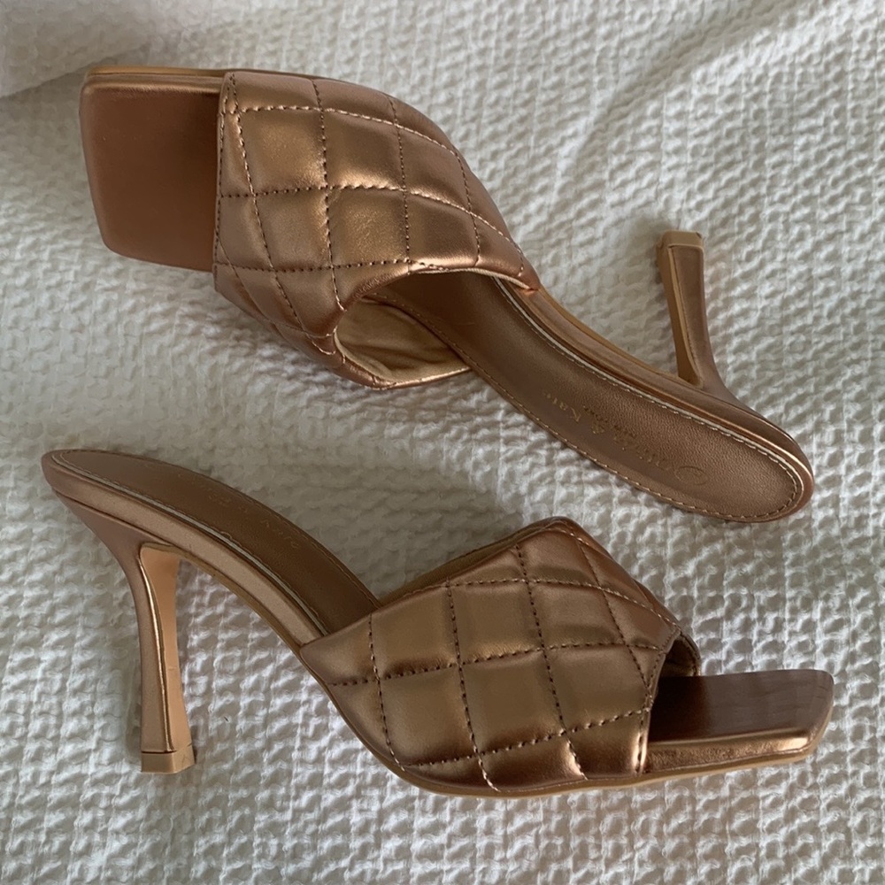 Olivia & Kate Sarabeth Quilted Puffy Slide Heels - Champagne - 7.5